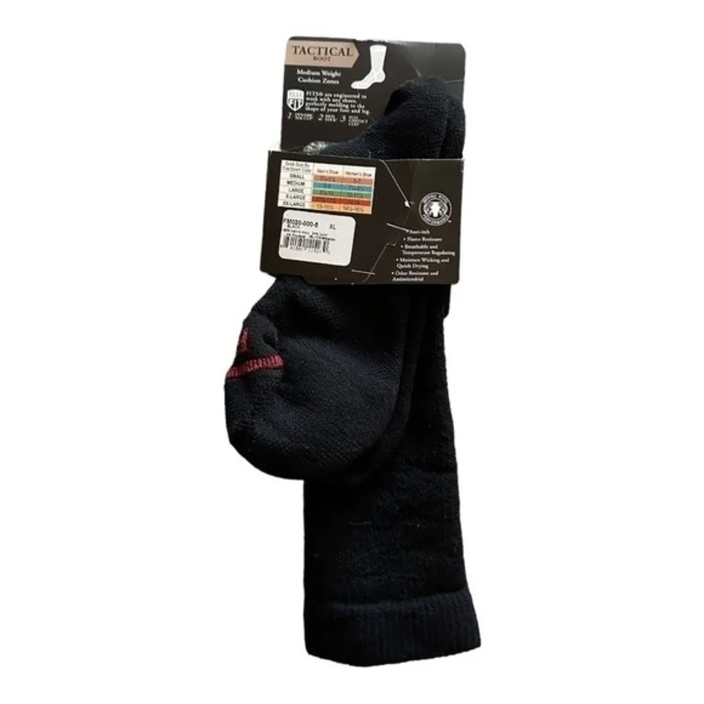 FITS Light Tactical Boot Socks Black Merino Wool Mid-Calf Crew Unisex Sz XL Mens